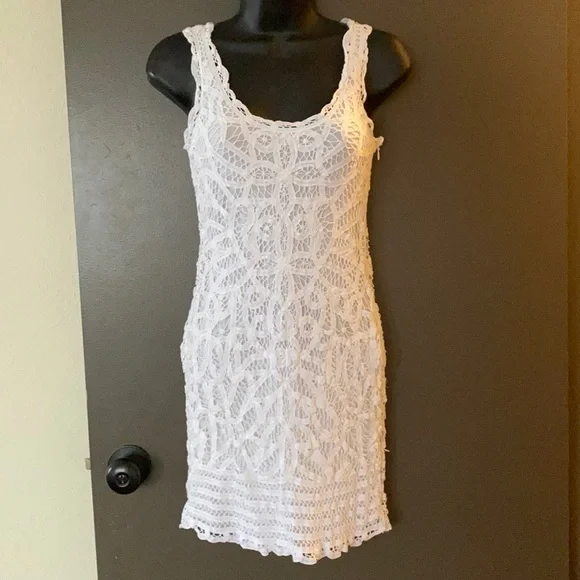 inc crochet dress INC International Concepts Woman's Crochet Boho Overlay Dress Size PM Tan